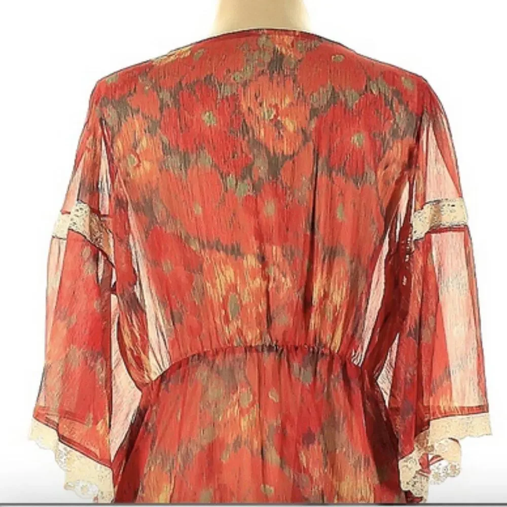 Free People vintage floral blouse red L